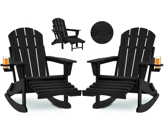 Folding Adirondack Rocking Chair Set of 2,4-in-1 Multifunctional Patio Chairs with Retractable Ottoman, Outdoor, Customized