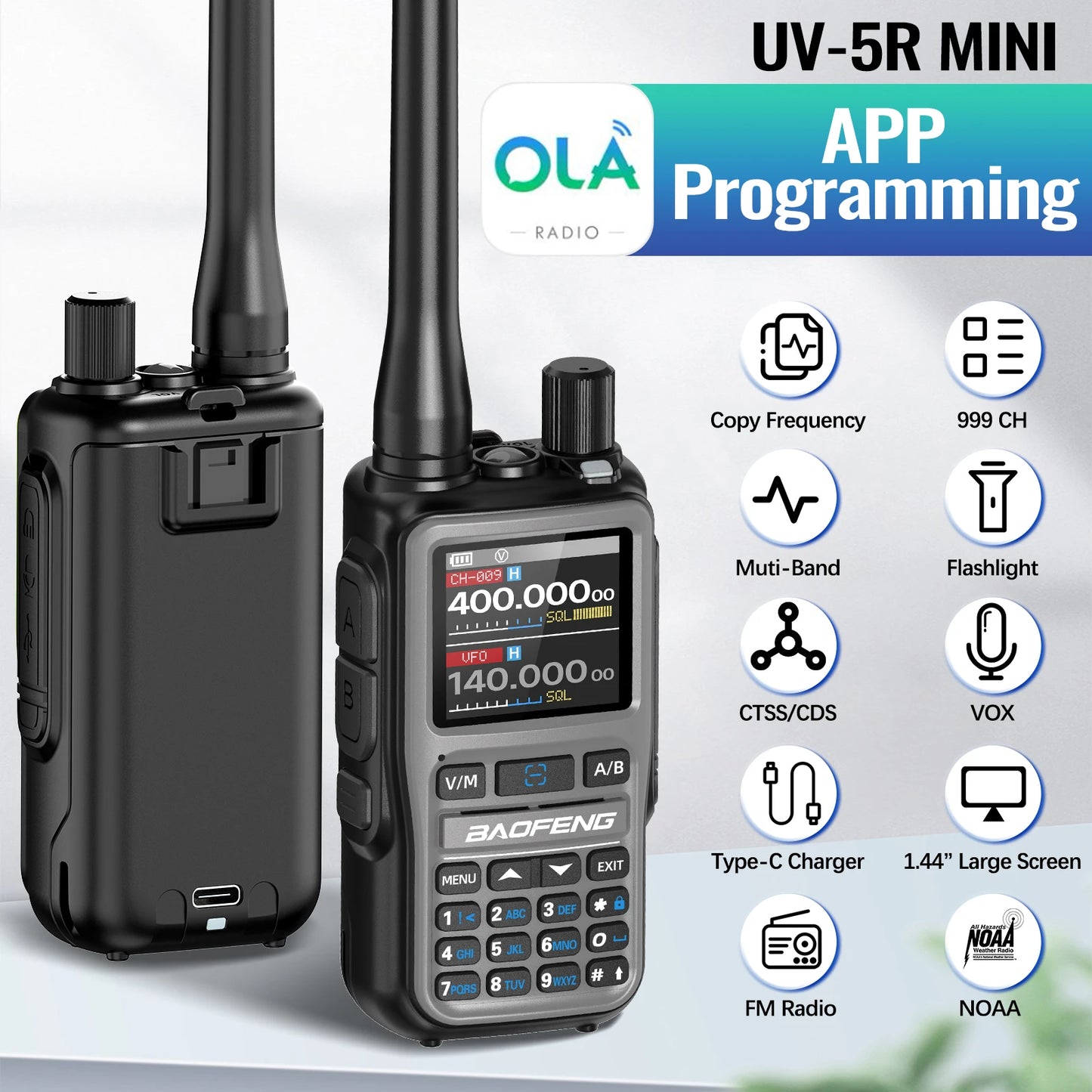 4PACK BAOFENG UV-5R MINI Walkie Talkie Bluetooth Programming Ham Two Way Radio Handheld Long Range Type-C Dual PTT Multi Band