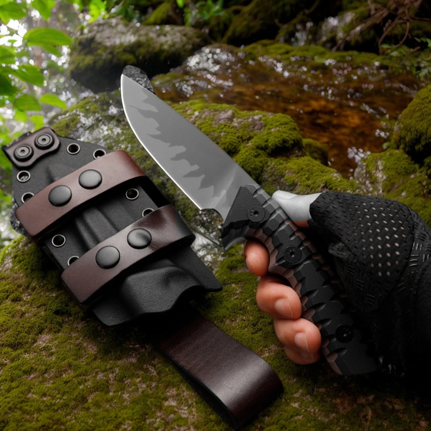 High end stainless steel outdoor straight knife anti slip handle, daily carry on EDC tool, outdoor portable precision multi-functional cutting tool, overseas warehouse straight hair