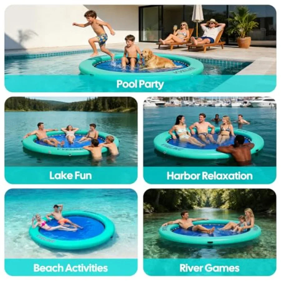 Inflatable Floating Water Hammock for Adults Large Size Round Ring Floaties Swim Deck Platform Lake Island Boat Pool Rafts Blue