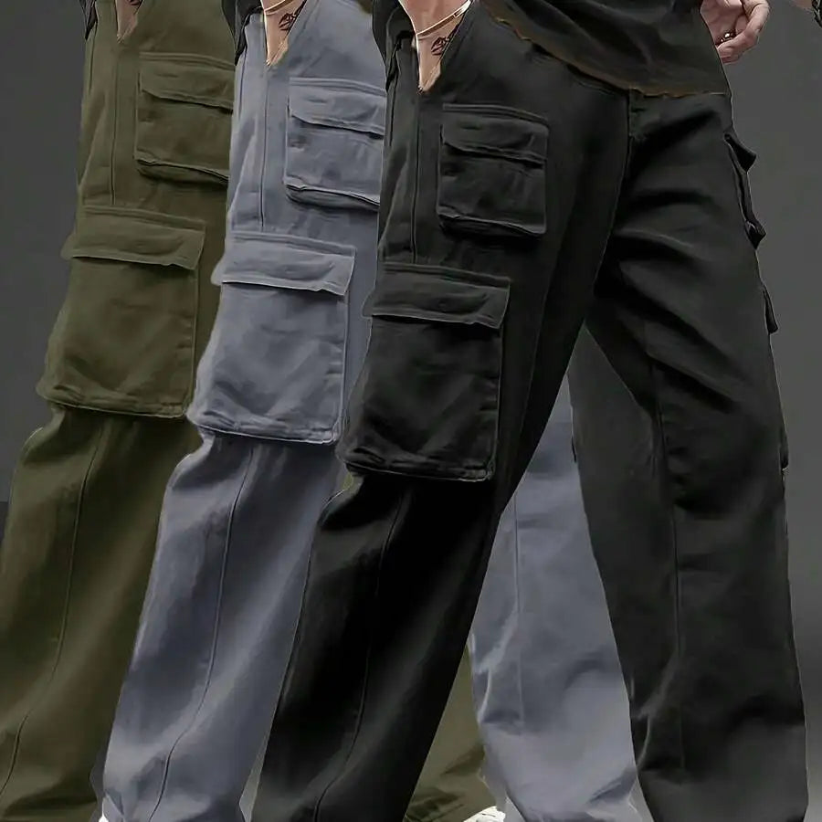 3pcs Men's Multi-Pocket Cargo Pants: Features A  Loose Fit And Durable Design, Making Them Versatile Casual Work Pants Perfect