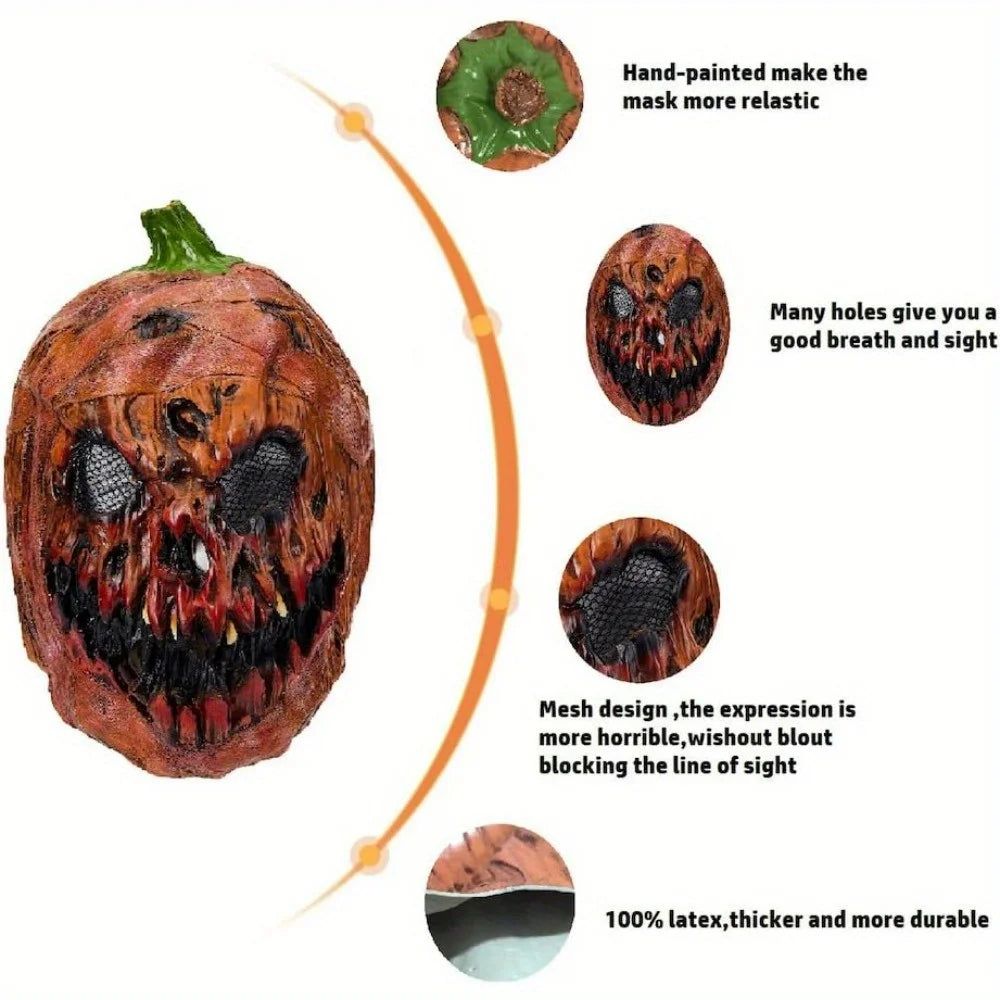 2026 Latest Halloween Decor Latex Pumpkin Head Mask