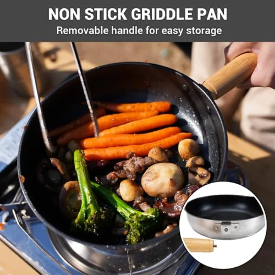 Camping Cookware Set 304 Stainless Steel Campfire Cooking Pots Pan and Kettle with Travel Tote Bag for Camping Outdoor Kitchen