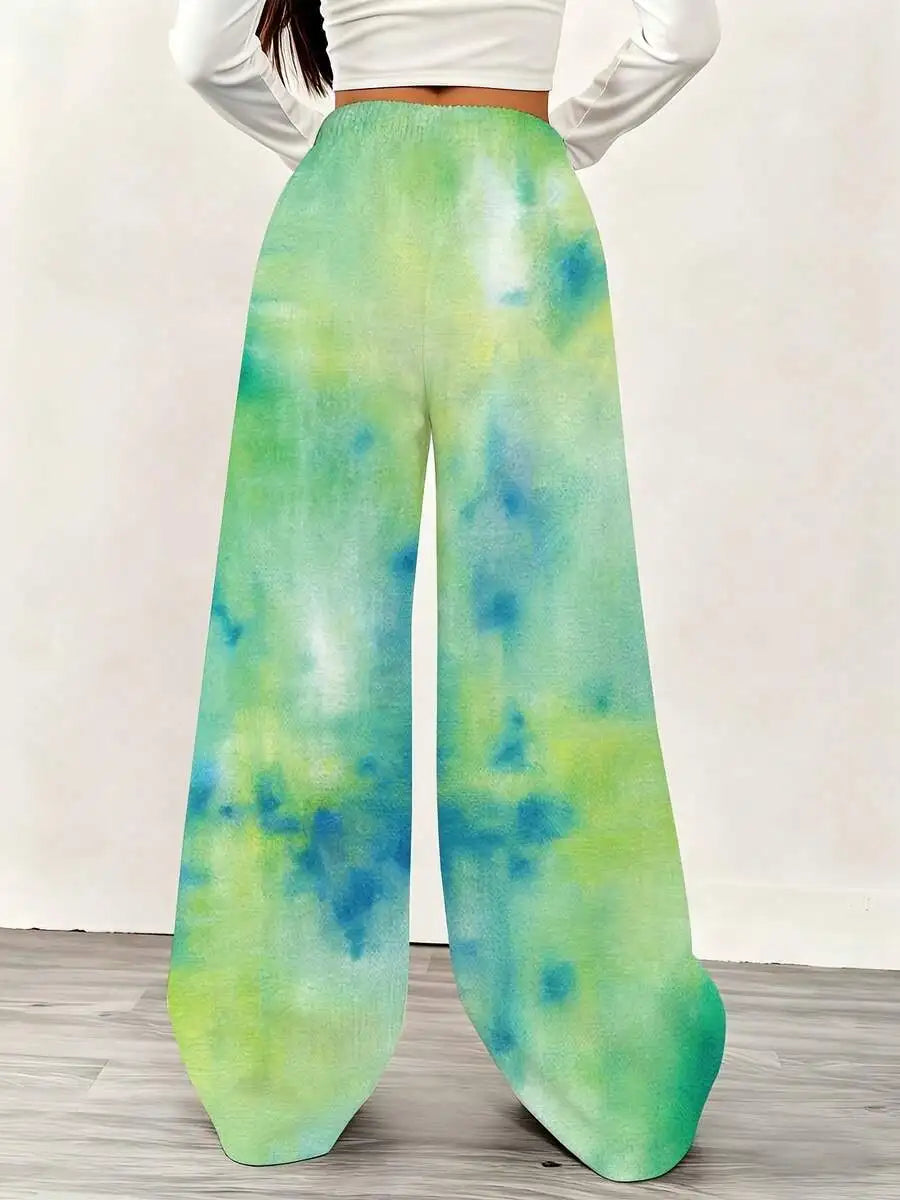 Tie Dye Sweatpants Long Pants Green Blue Watercolor Print Suitable For Leisure And Sports Scenarios