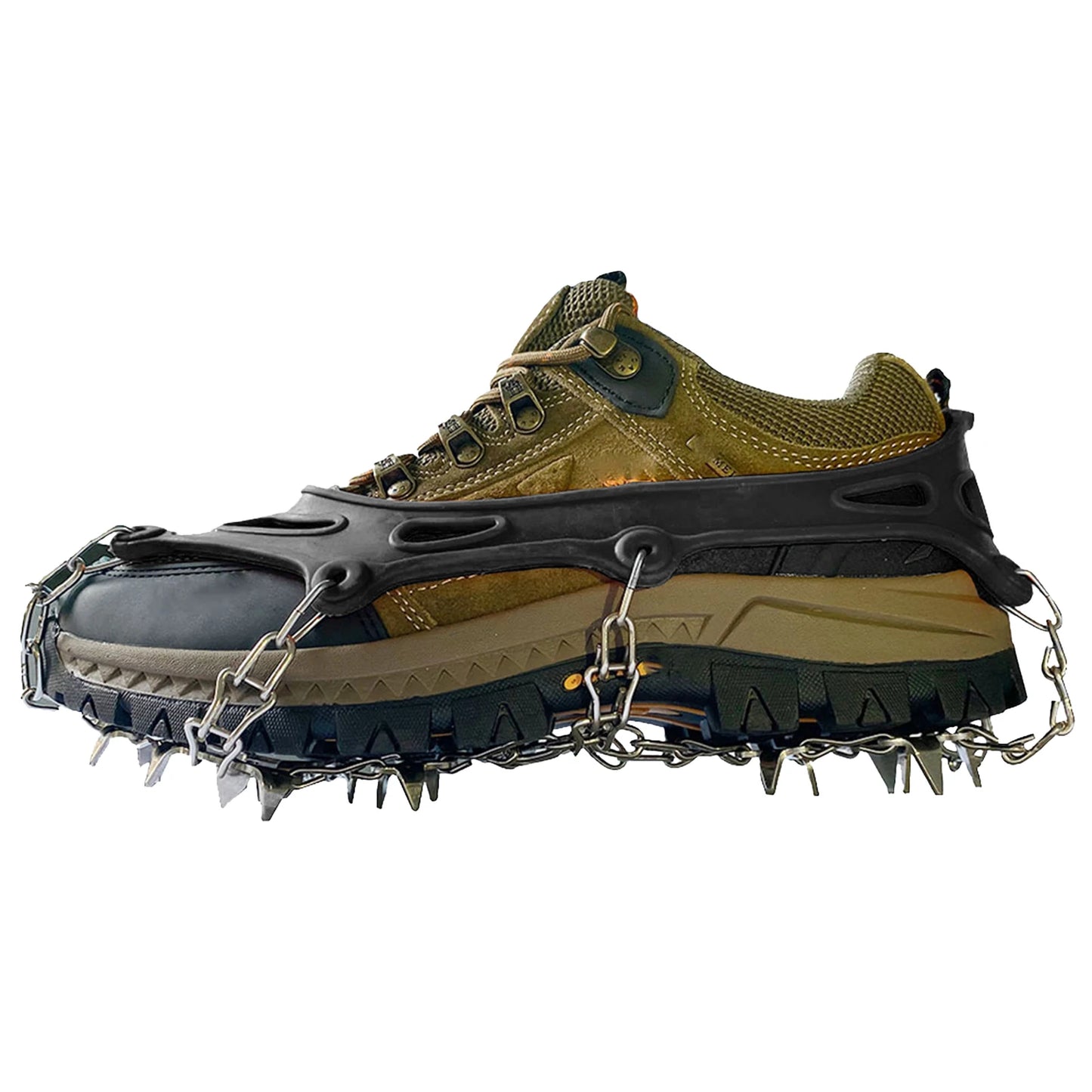 1/2Pair 19 Teeth Snow Spikes Crampons Anti Slip Ice Gripper Cleats Chain Claws for Hiking Climbing Fishing Walking Boots Cover ﻿
