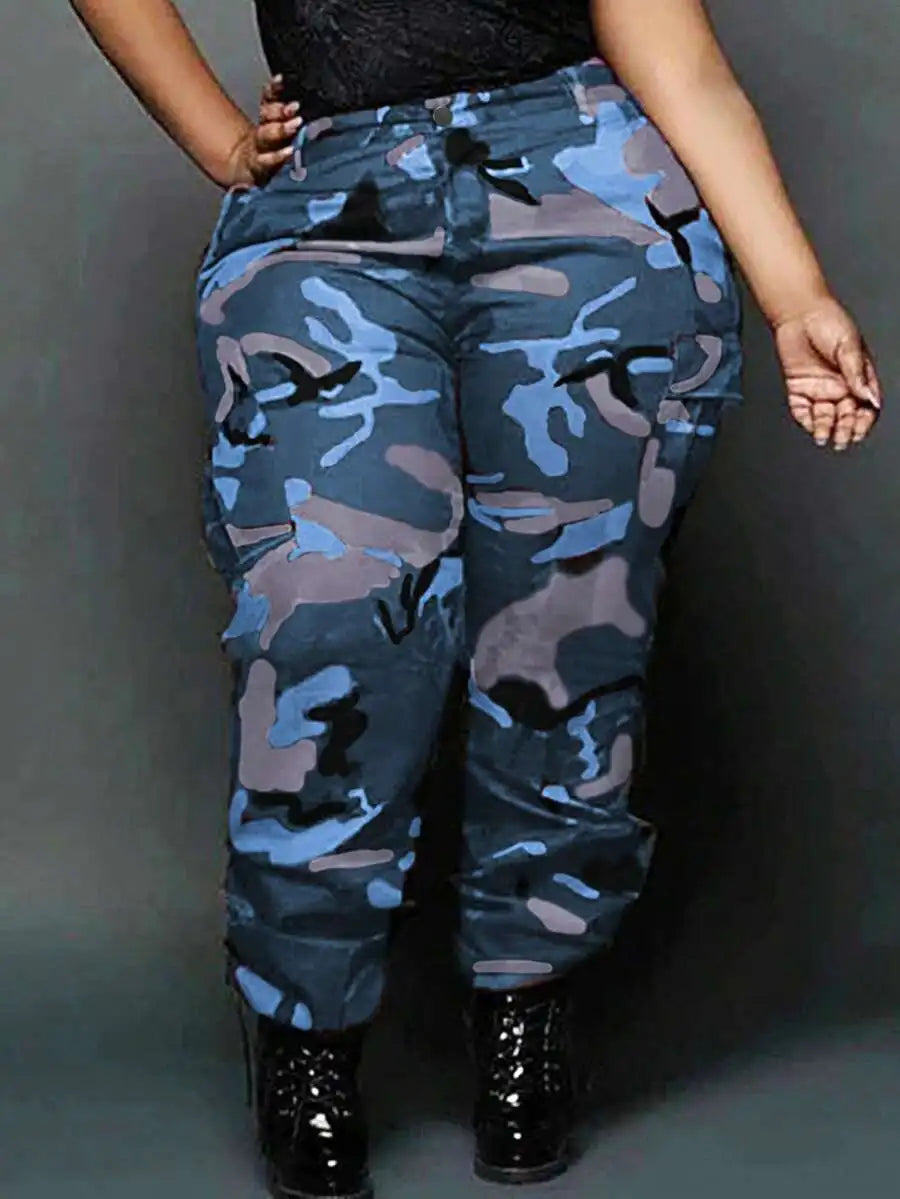 Plus Size Women Casual Versatile Camouflage Pocket Cargo Pants