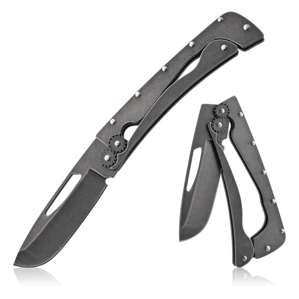 Camping EDC Folding Knife, made of stainless steel, has a unique on/off switch. It is an essential survival tool for hiking, exploring, rescuing and camping, suitable for Father's Day, birthday and Christmas gifts.