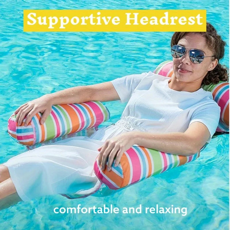 Joyfy 3 Pack Inflatable Pool Float Loungers Heavy-Duty Striped Hammock Chairs for Adults Portable Pool Chair Pool Lake