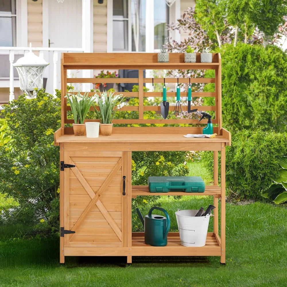 Outdoor Potting Bench, Large Horticulture Work Table Workstation with Storage Cabinet Shelf & Planting Working, Customized