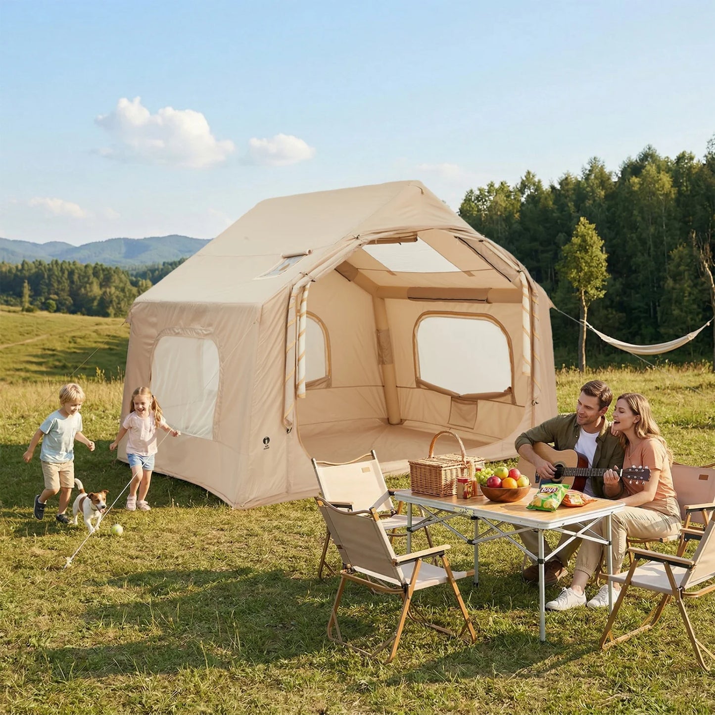 Large Inflatable Camping Tent for 4-6 Adults - 8 Square Outdoor Shelter with Hand Pump - Quick Setup, Weather-Resistant