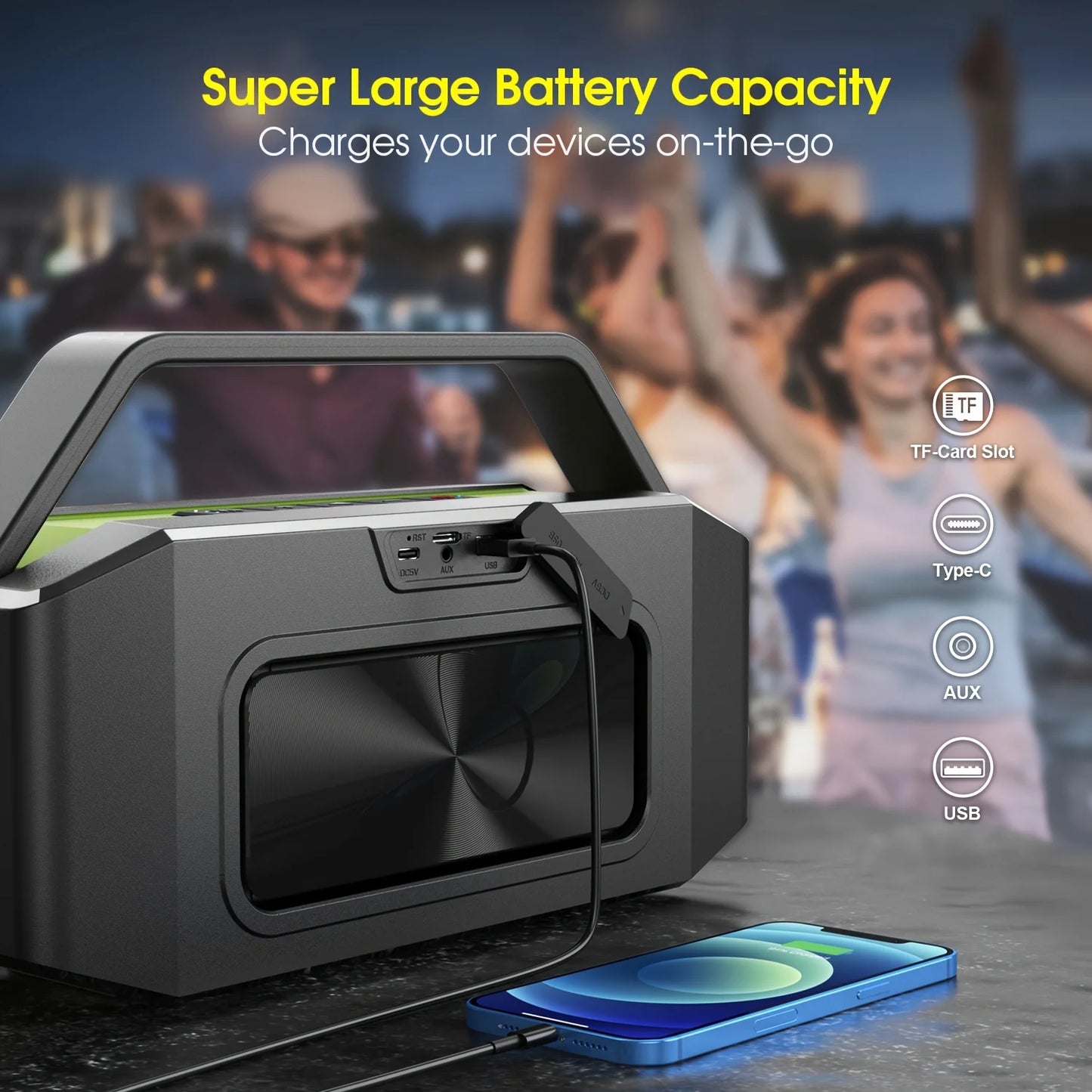 W-KING D9-1 Green Bluetooth Speaker, 100W Peak 60W HD IPX6 Portable Speaker Wireless Loud Waterproof Outdoor Party Large Boombox 2 Subwoofer/Ex-Large Passive Radiator-All Round Deep Bass/40H/PowerBank/TF/AUX/EQ