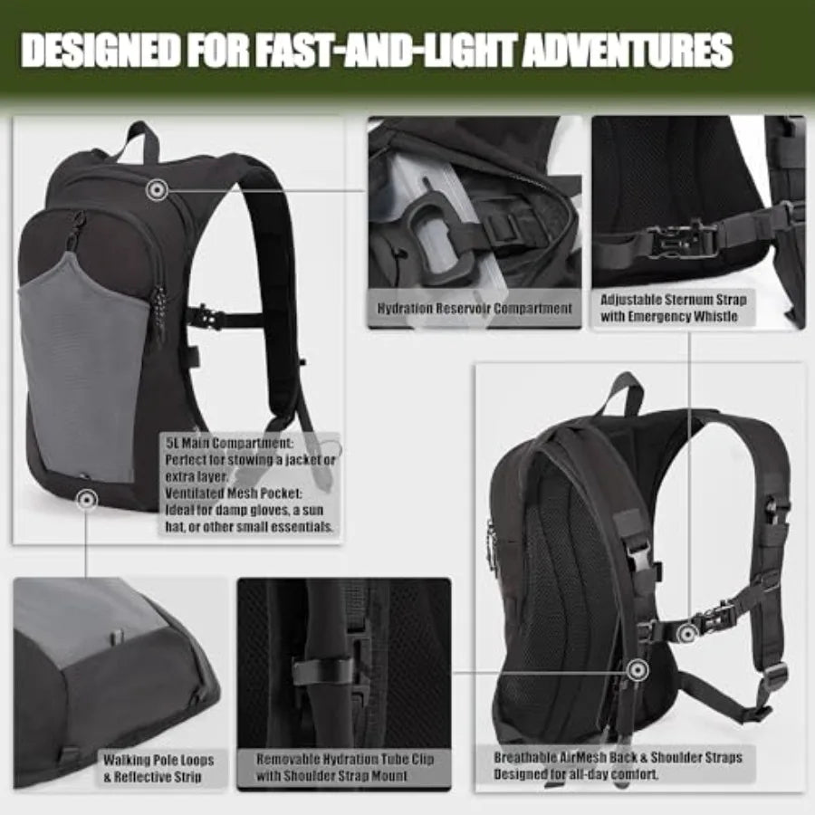2-in-1 Hydration Backpack and Tactical Chest Pack with 2.5L Water Bladder Modular Molle Hydration Vest 500D Nylon Lightweight