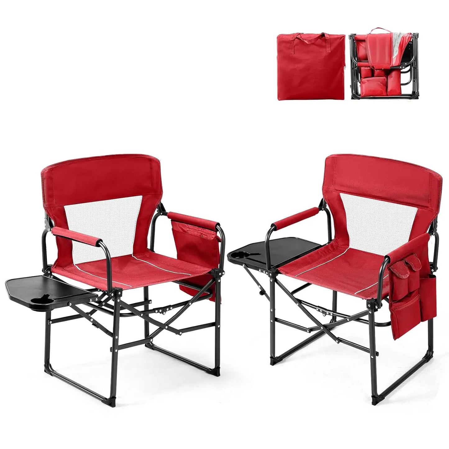 Heavy Duty Folding Chair with Side Table & Carry Bag, Portable Outdoor Camp Chair for Beach Fishing Picnic Lawn, Custom
