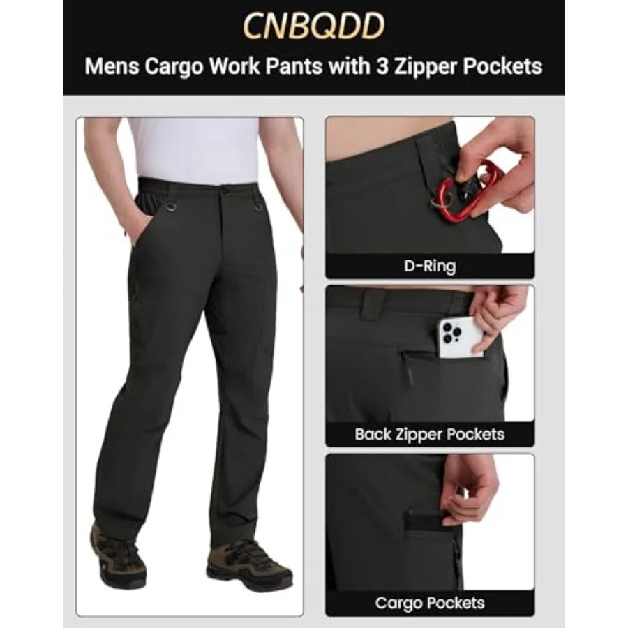 CNBQDD Mens Hiking Pants Quick Dry Water Resistant Lightweight Nylon Cargo Pants Breathable Work Travel Pants with 6 Pockets