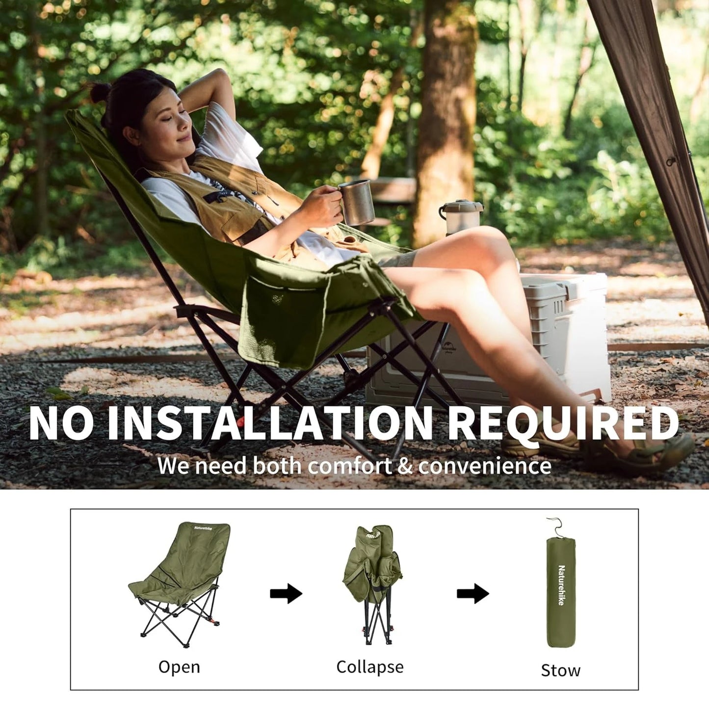 Naturehike High Back Moon Chair Camping Outdoor Fishing Folding Adjustable Lounge Chair Portable Picnic Garden Leisure Seat