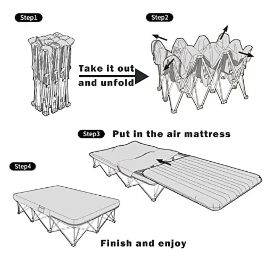 CosyWild 2 Person Camping Cot Frame Only Air Mattress Not Included Folding Full Size Camping Bed Frame with Side Pocket and Car