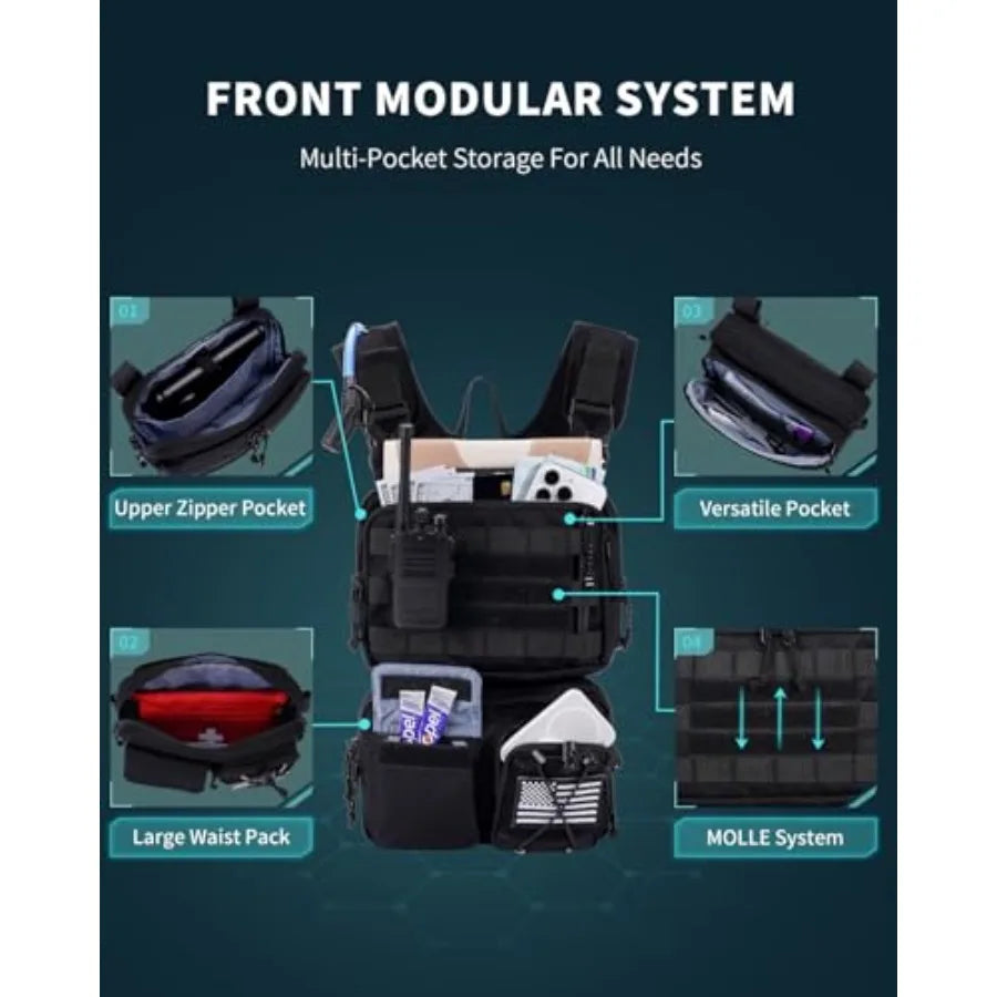 3-in-1 Running Vest with 2L Water Bladder Lightweight Tactical Hydration Backpack with Detachable Waist Pack Reflective Chest Piece