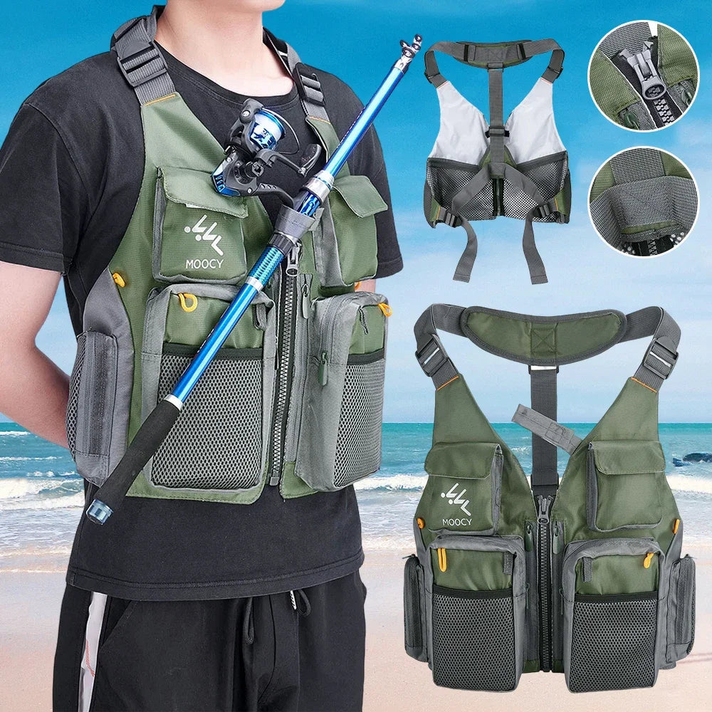 Fishing Vest Breathable Fishing Travel Mesh Vest with Zipper Pockets Summer Work Vest for Outdoor Running Travel Hiking