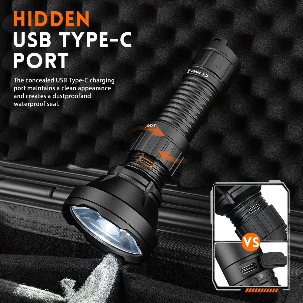 Tactical Flashlight Type-C Rechargeable Protable Powerful 21700 Torch Camping EDC Flashlight