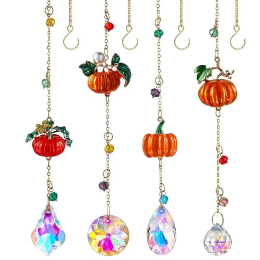 Set 4 Fall Suncatchers Crystals Sun Catchers Indoor Window Hanging Thanksgiving Christmas Tree Decorations for Farmhouse Harves
