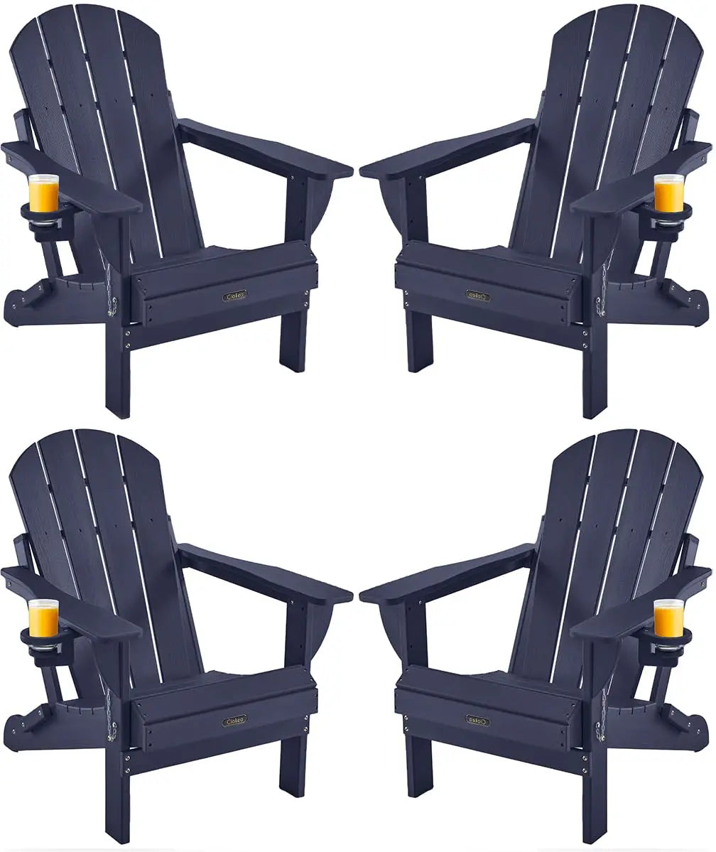 Folding Adirondack Chairs Set of 4, Patio Adirondack Chair Weather Resistant, Plastic Fire Pit Chair with Cup, Customized