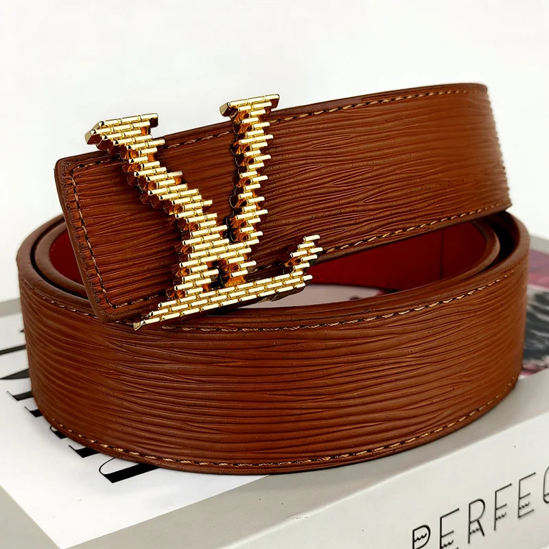 Men's Genuine Leather Belt, A New 26SS Summer Fashion Luxury Brand Belt, Featuring A French Wave Design. Perfectly Matches Men's Business Attire, Suitable for Both Casual and Fashionable Outfits. Unique in Concept, A Must-hav