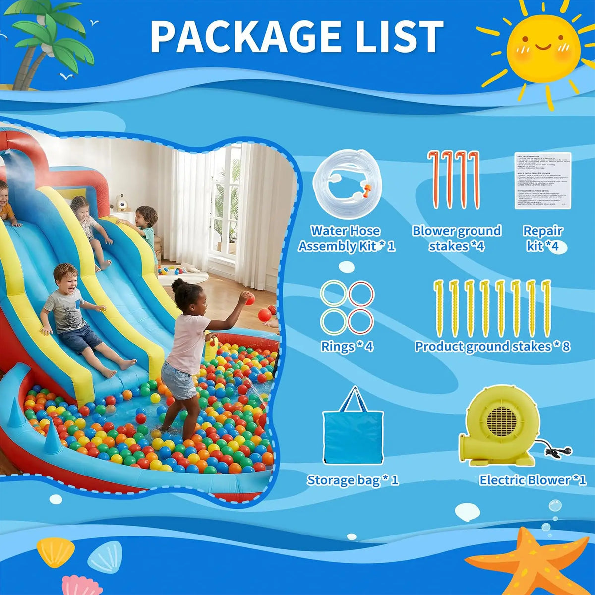 23FT 8-in-1 Inflatable Water Slide Bounce House With Blower, Dual Slides, Splash Pool, Outdoor Kids Water Park Ages 3-10