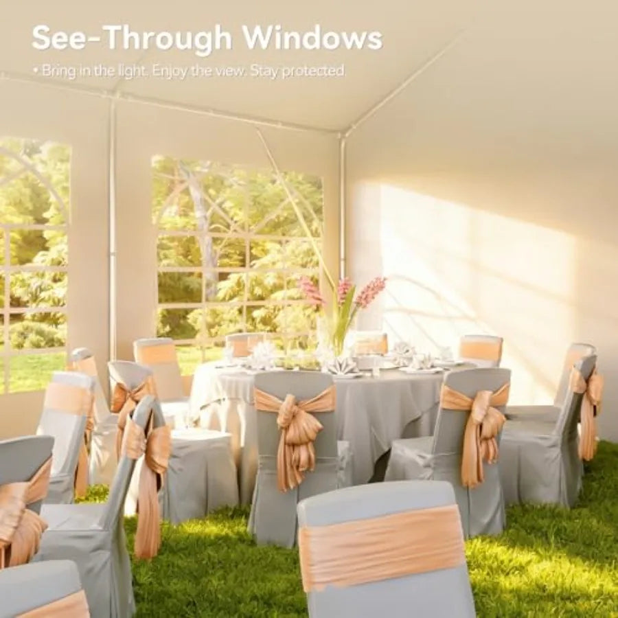 20x40 Party Tent Canopy for Weddings: Waterproof White Polyester Canopy with Heavy-Duty Steel Frame, Removable Sidewalls Roll-U