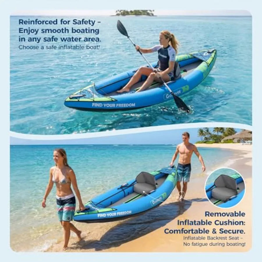 2 Person Inflatable Kayak for Adults Fishing Touring Kayak with Padded Seat 3 Fins Hand Pump Carry Bag Repair Kit 12.5FT 450 LB