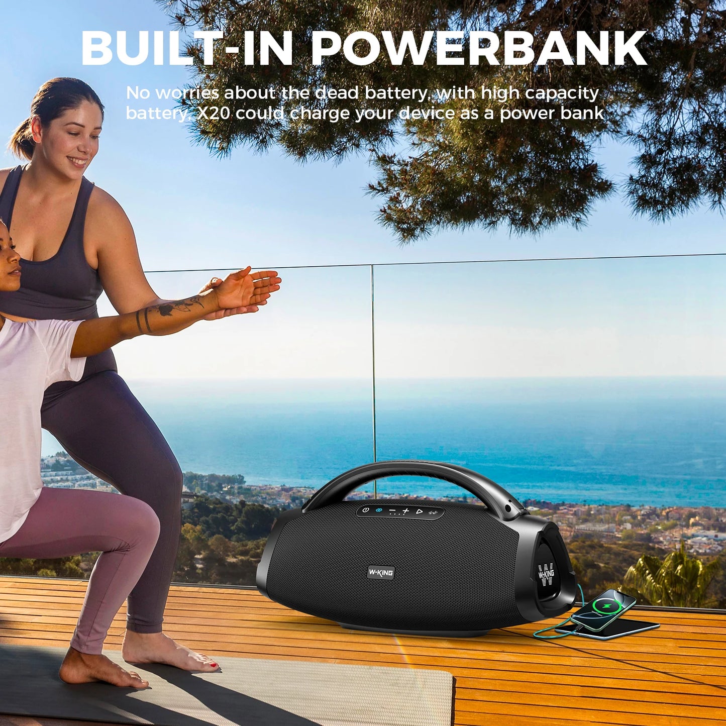 W-KING D20 Portable Bluetooth Speakers, 200W RMS Massive Bass Party Boombox IPX7 Waterproof Speaker Large, 300 Max Outdoor Speaker, BT5.4