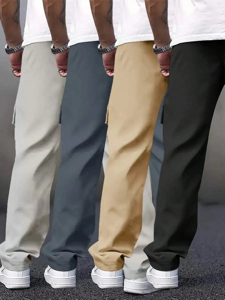 Men's Four-Piece Casual Work Pants With Multi-Pocket Design, Suitable For Daily Casual Wear And Outdoor Sports