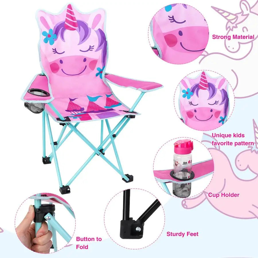 Kids Outdoor Folding Lawn and Camping Chair with Cup Holder and Carrying Bag, Childrens Camping Chairs
