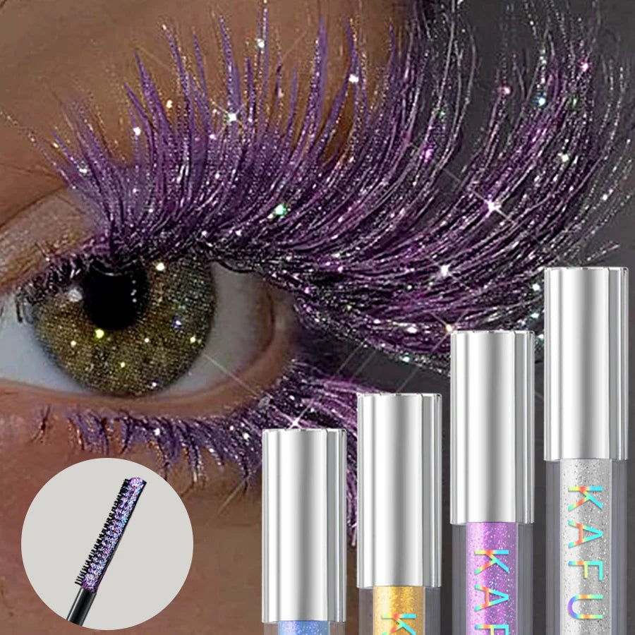 4pcs Diamond Mascara Shining Sweet Proof Glitter Eyelashes Quick Dry Lasting Curling Thick Waterproof Mascara Shimmer Blue Pink White Yellow Eye Makeup Eye Cosmetics for Women Gifts
