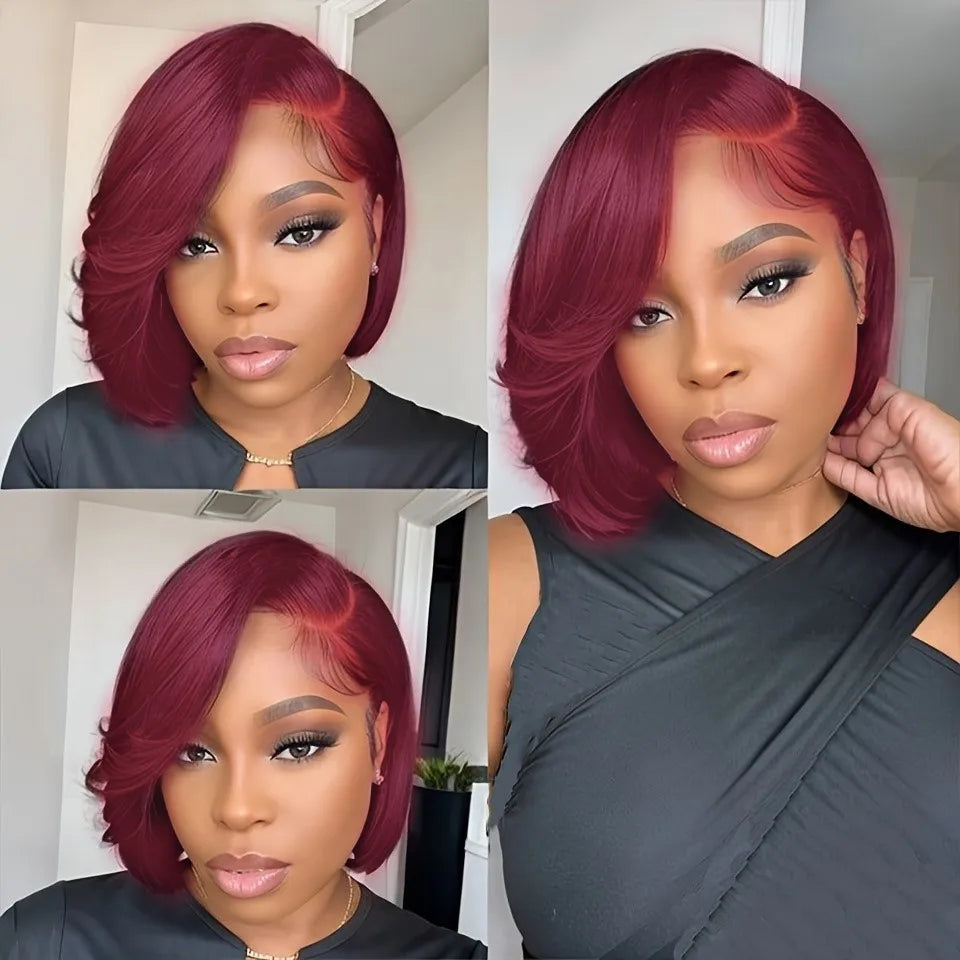 pixie wig short straight wig brown burgundy color Black Friday Halloween 13x4 frontal lace pixie cut human hair wig for women
