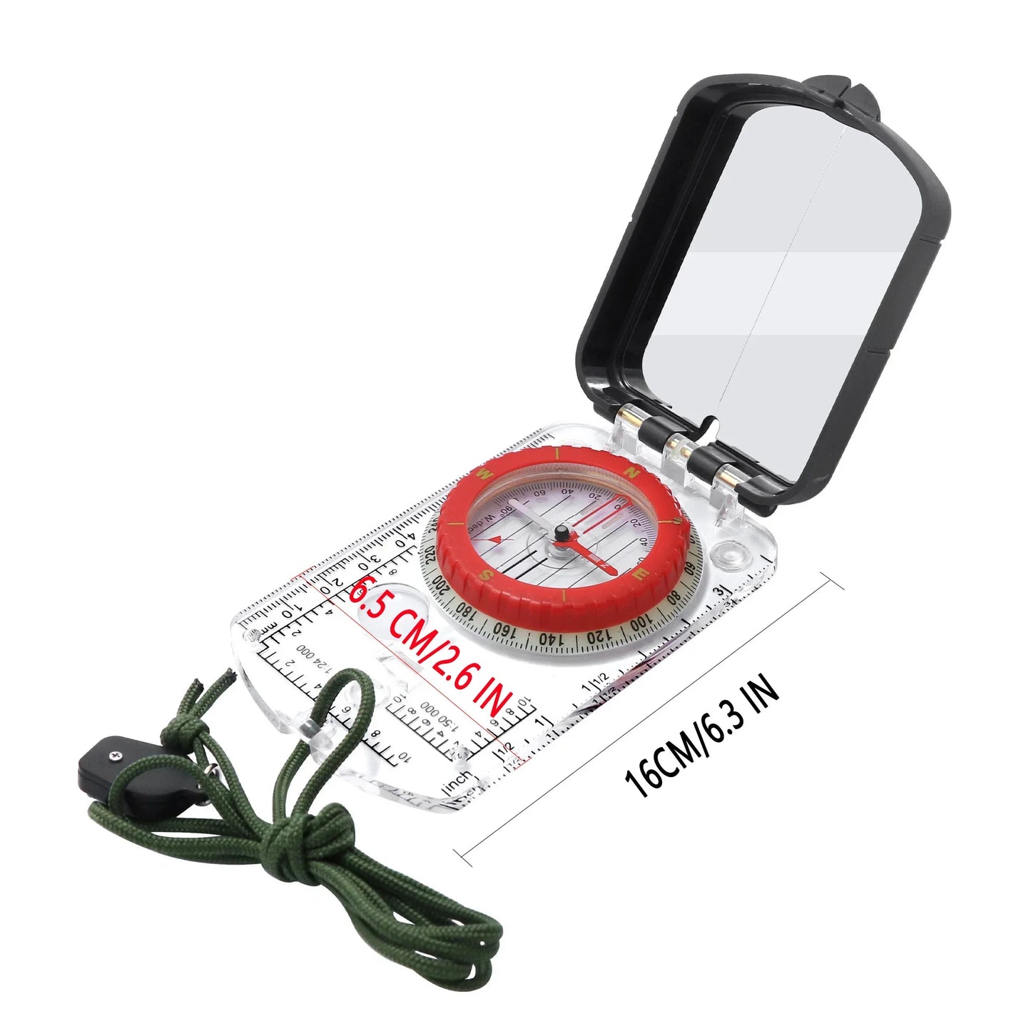 Sighting Compass Mirror Adjustable Declination-Base Plate Navigation/Orienteering LED light Hiking Map Read Military Backpacking