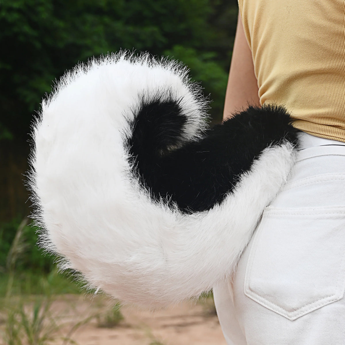 Handmade Shiba Inu Curled Tail Cosplay Furry Dog Tail Plush Fox Wolf Tail with Adjustable Waist Belt Faux Fur Fursuit Accessory for Halloween Costume Anime Rave Festival Party Props