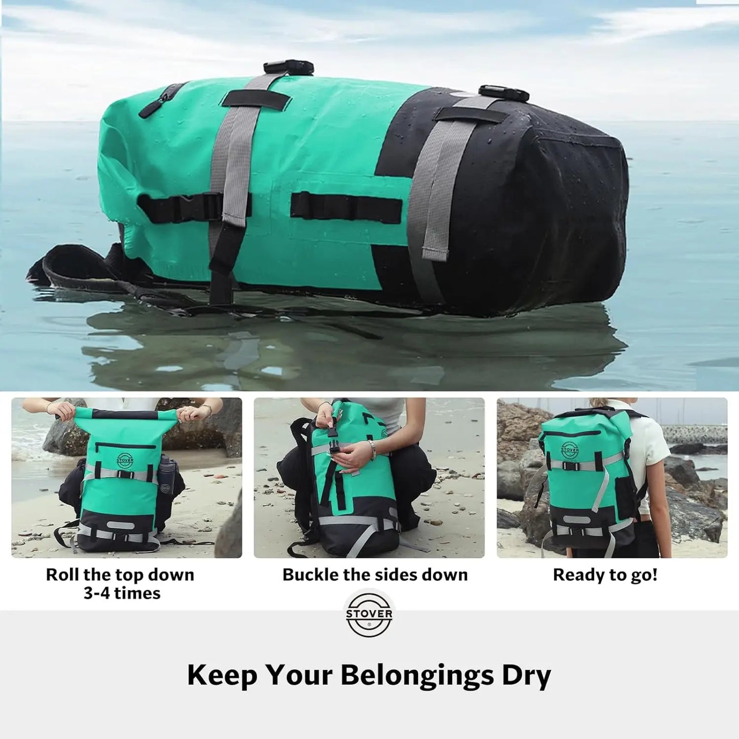 Waterproof Dry Bag 5-55L Roll-Top Backpack with Phone Case for Kayaking Hiking Camping Boating Men Women