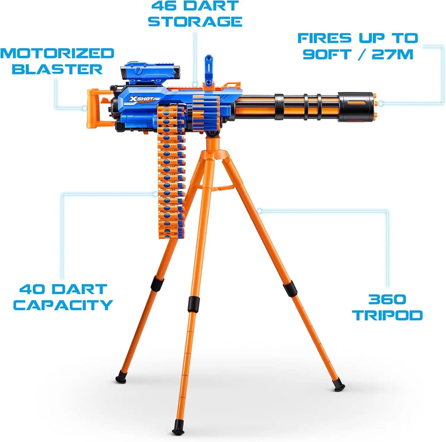Motorized Rage Fire Blaster with Auto Feeding Belt, Tripod & Scope, 72 Darts for Outdoor Fun
