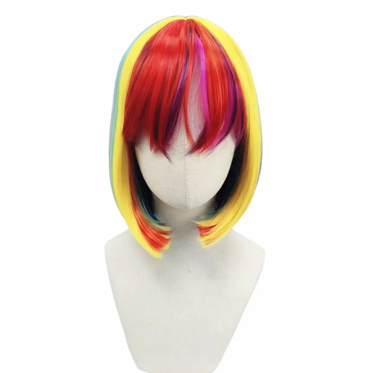 Rainbow Bob Wig Synthetic Short Straight Bangs Multi Color Cosplay Costume Wig Halloween Party Carnival Pride Parade Anime