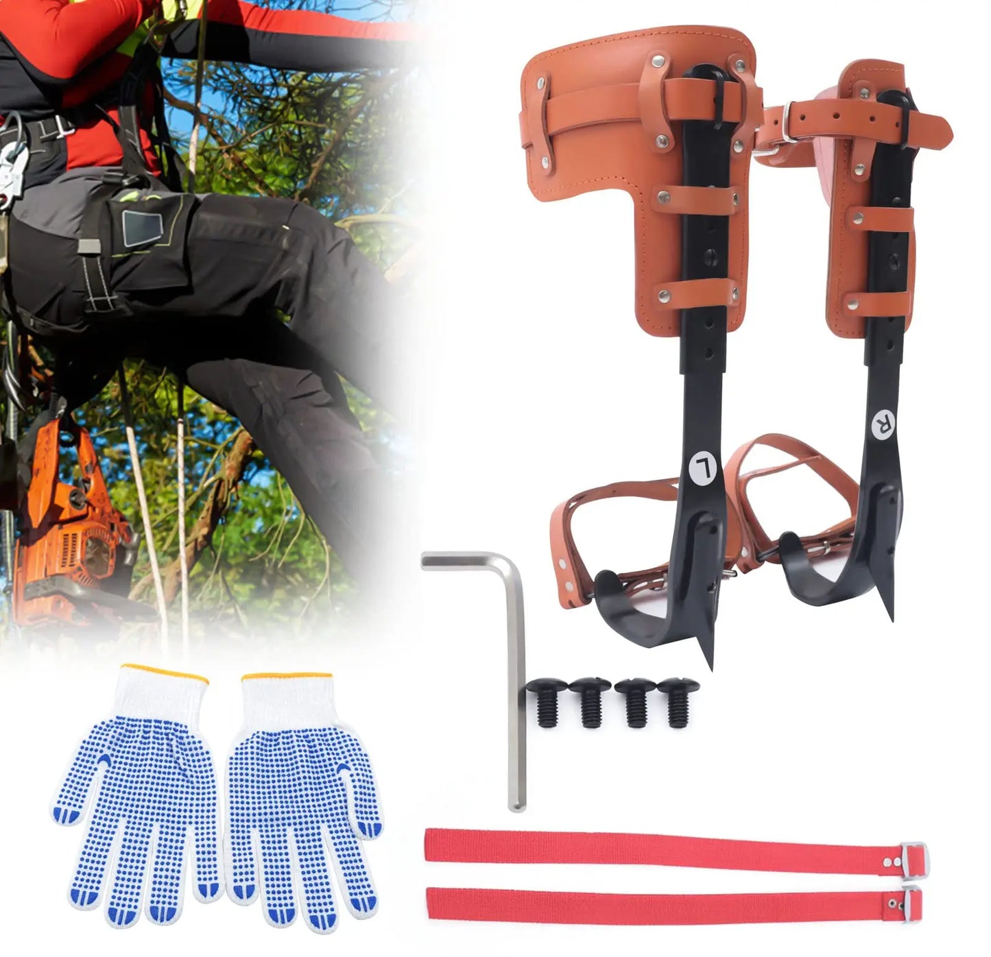 Tree Climbing Spike Set， Pole Climbing Spurs Steel， Adjustable Climber Gaffs Spikes Set Height Adjustable ,Tree Climbing Gear