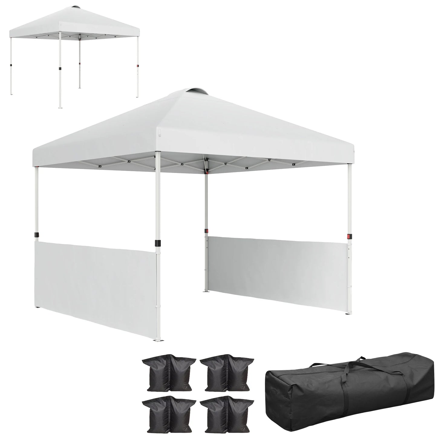 10' X 10' Pop up Canopy Tent with 2 Half Sidewalls, White