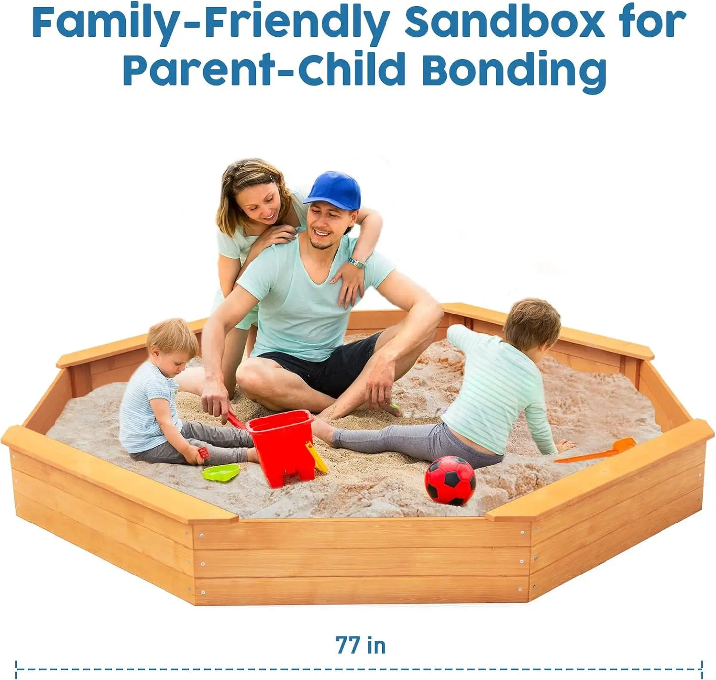 Kids Large Octagonal Wooden Outdoor Sandbox with Cover, 4 Built-in Benches Extra Large Sandpit, Bottom Liner, Playset Gift for Kids
