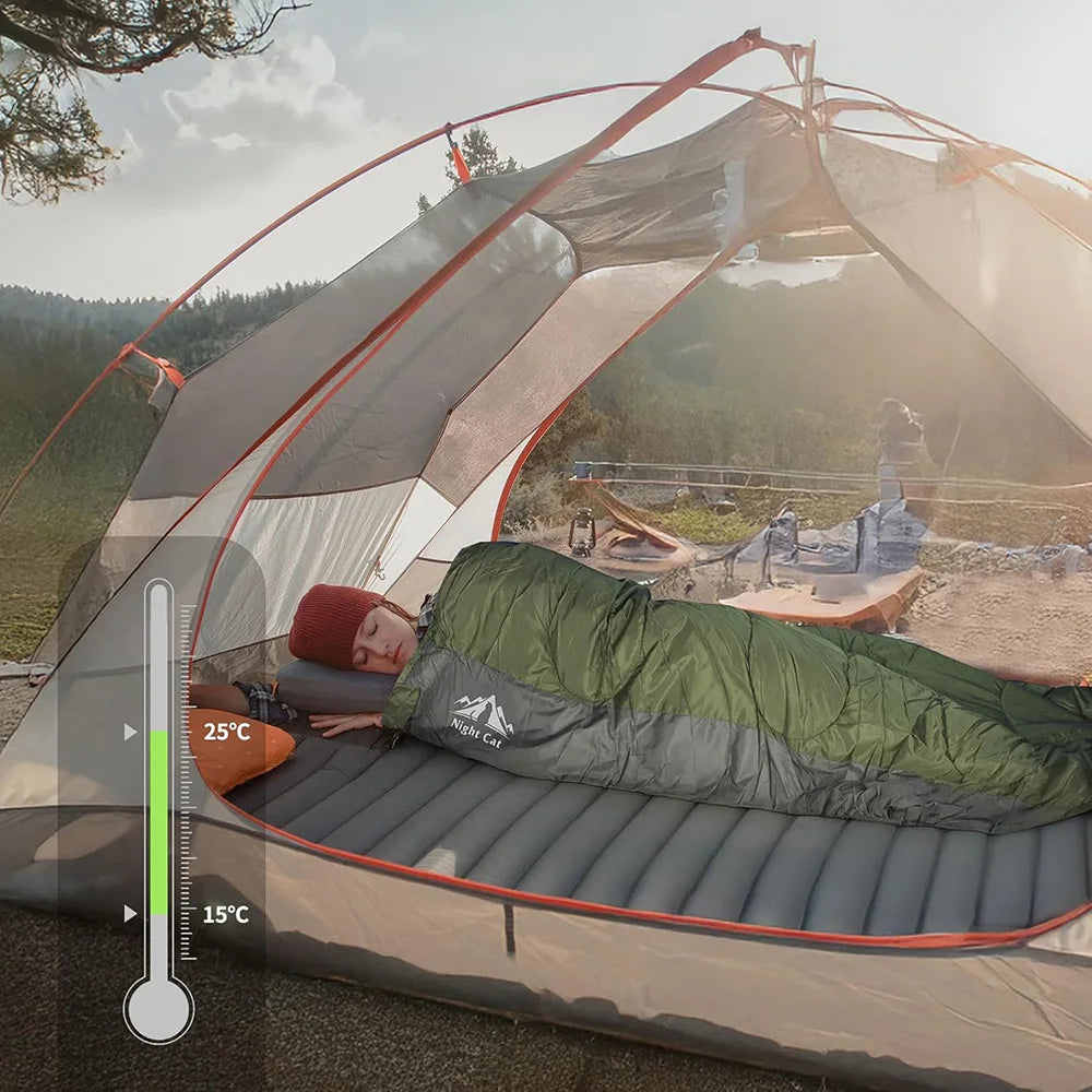 Night Cat Camping Sleeping Bag for Adults 3 Seasons Portable Lightweight Backpacking Hiking Traveling Indoor Outdoor Temperature 41–59 °F 2.6x6.3ft Switch to a Quilt or Blanket