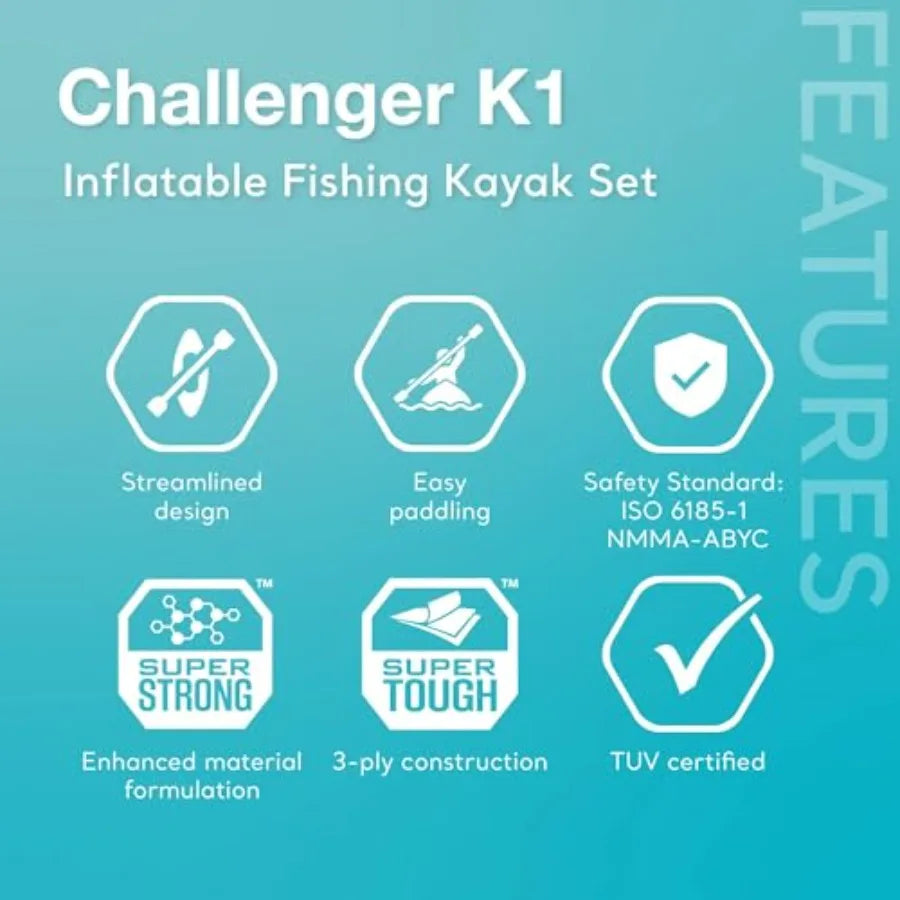 1 Person Durable Vinyl Streamline Sporty Inflatable Kayak with Inflatable Seat and Backrest Oar Pump Carrying Bag Repair Kit 2