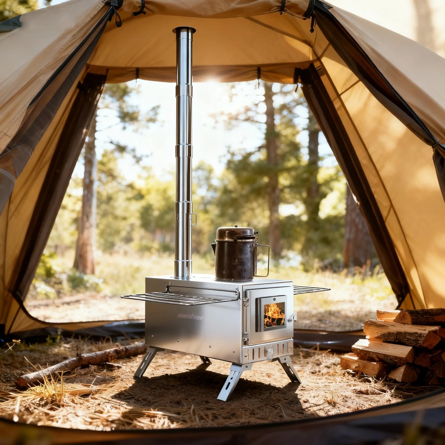 Portable Camping Tent Wood Stove for Outdoor Heating Stainless Steel Hot Tent Stove Burner Stove with 7 Chimney Pipes