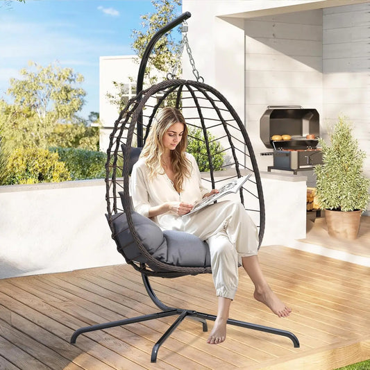 Egg Chair with Stand, Swinging Egg Chairs Outdoor Indoor, Hanging Basket Chair with Cushion, Patio Wicker, Customized