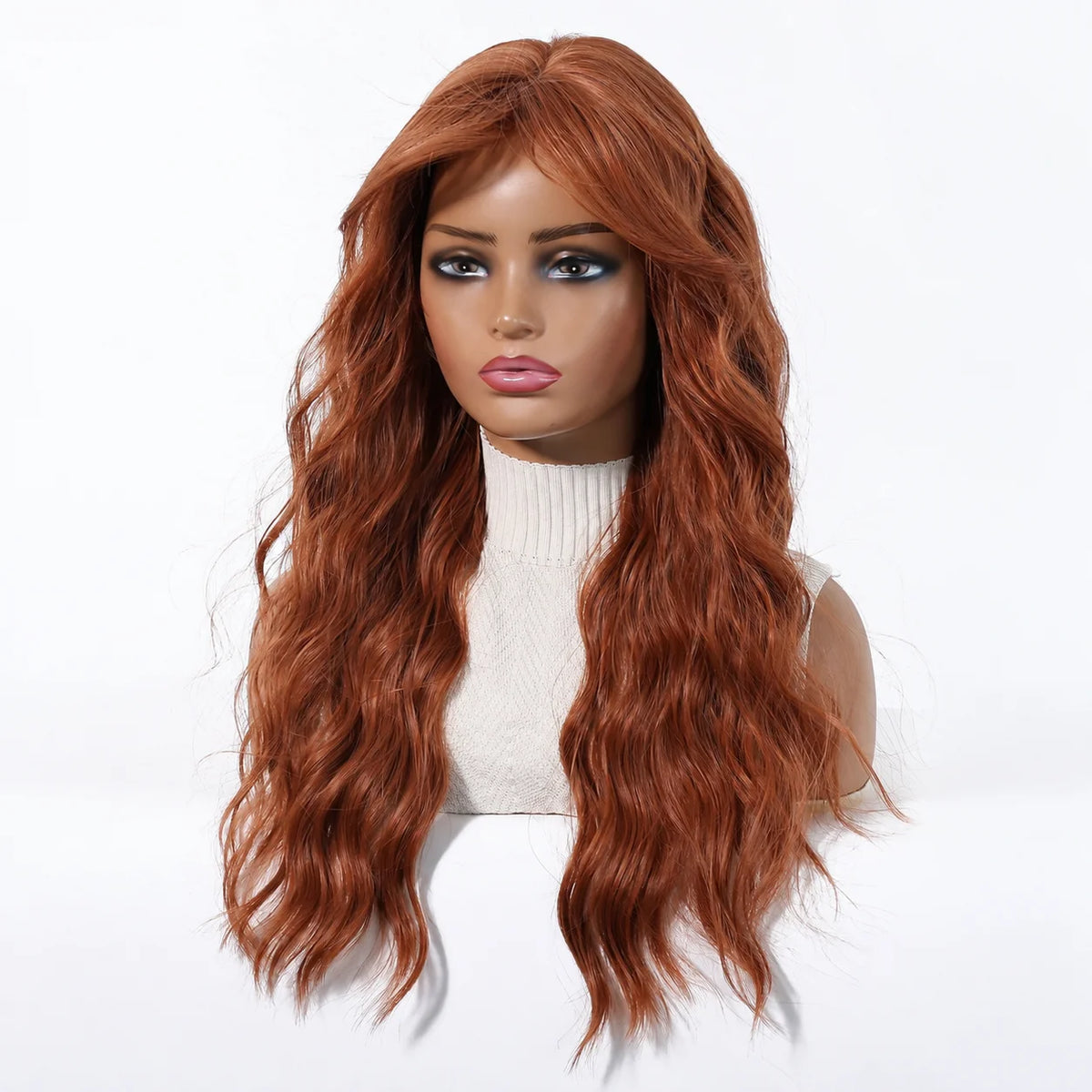 Halloween Wig TopShe Long Wave Rust Brown Wig for Woman Synthetic Wig Copper Brown Heat Resistant Fiber with Layered Comfortable Breathable Suitable for Daily Gatherings Female Role-Playing Wig Hairstyles