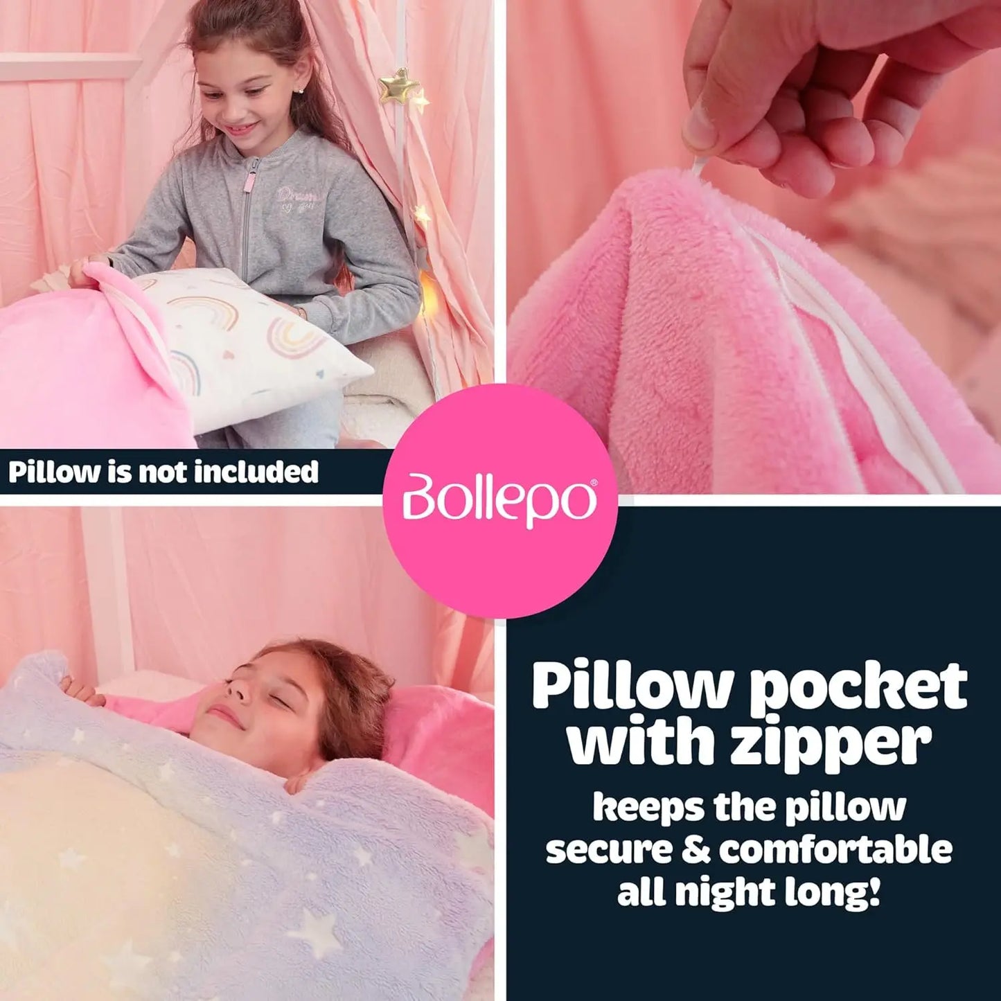 Glow-in-the-Dark Kids Sleeping Bag for Boys & Girls Ages 3+ - Large with Pillow Pocket, Extra Soft Toddler Blanket (66 x 33 Inches)