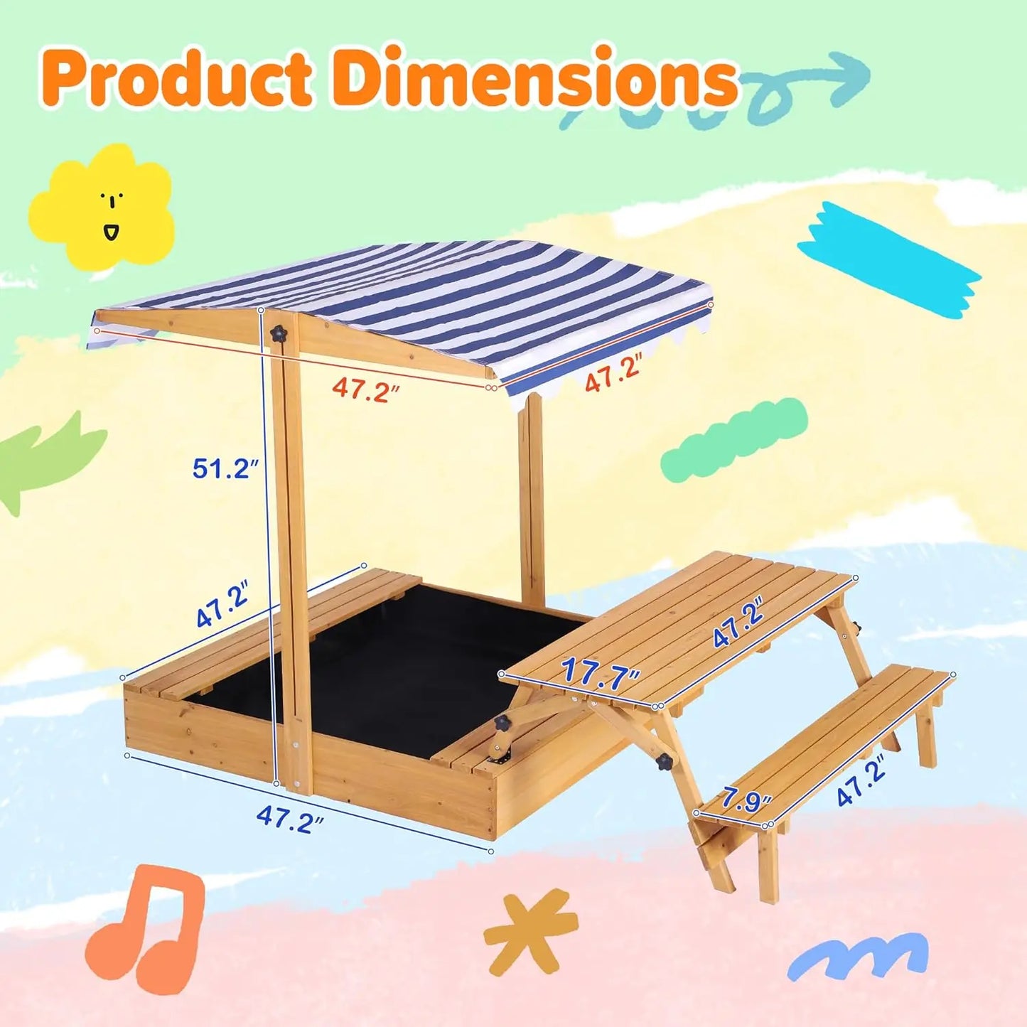 Kids Sandbox with Lid, Outdoor Wooden Sand Boxes with Kids Picnic Table, Sandpit with Cover Canopy, Toddler Outdoor Playhouse with Canopy