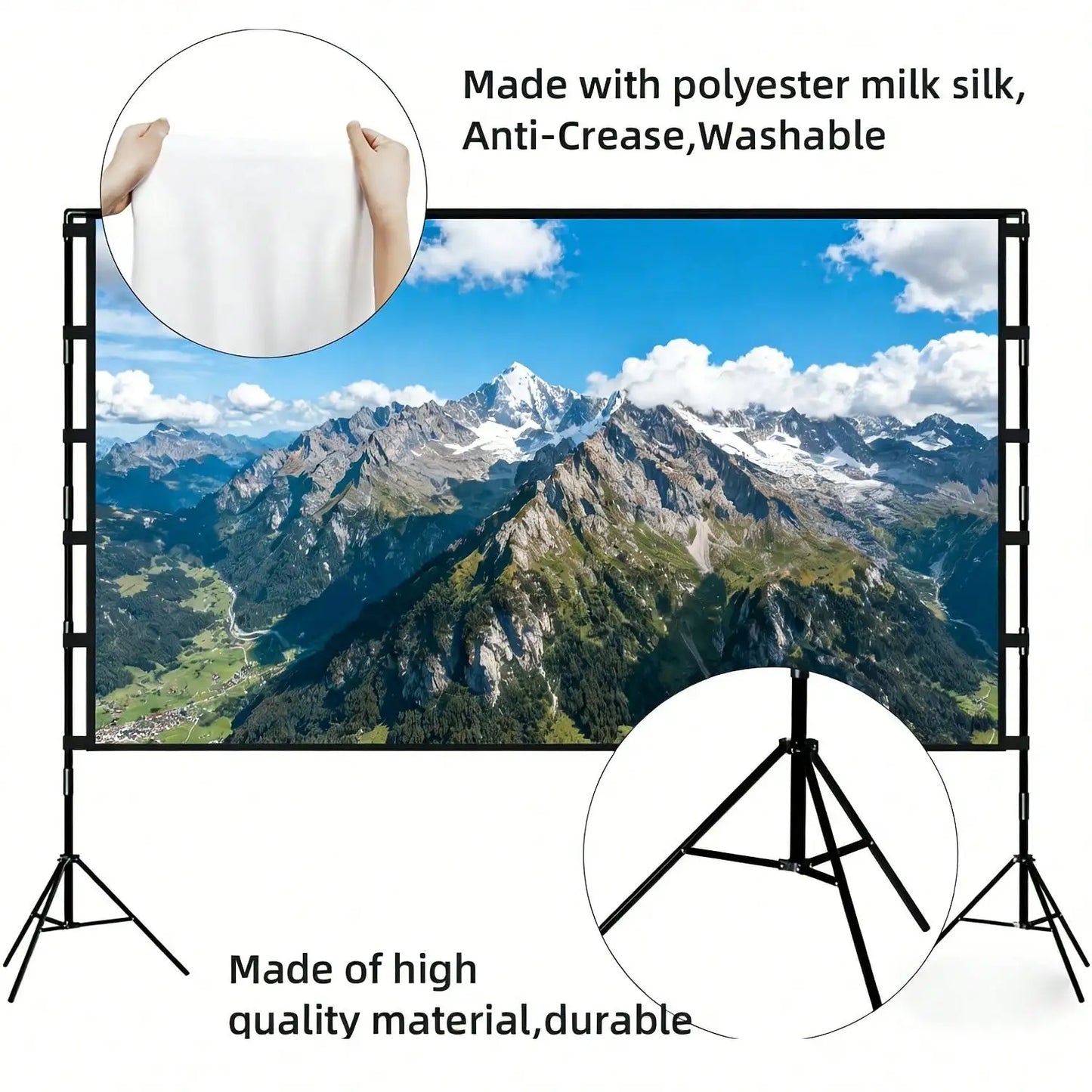 XBJ 100 Inch 4K Ultra HD Projection Screen 16:9 Foldable Portable Projector Screen With Dual Stands & Storage Bag For Indoor Outdoor Home Theater Movie Night Party